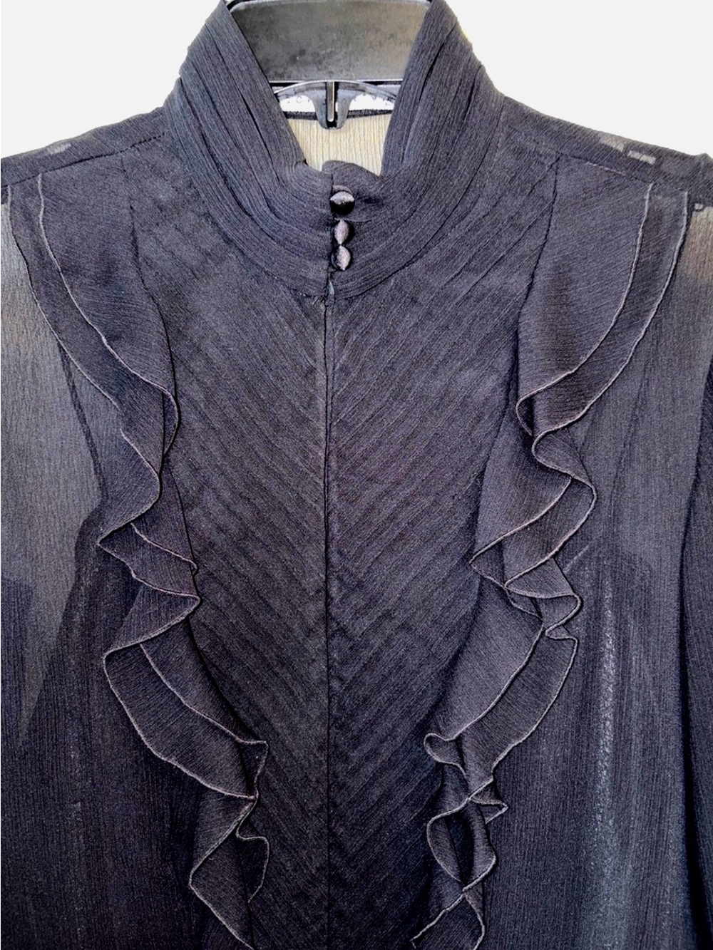 Antonio Melani Black Chiffon Ruffle Victorian Blouse Cami Set Pintuck Romantic 4 - Picture 2 of 14
